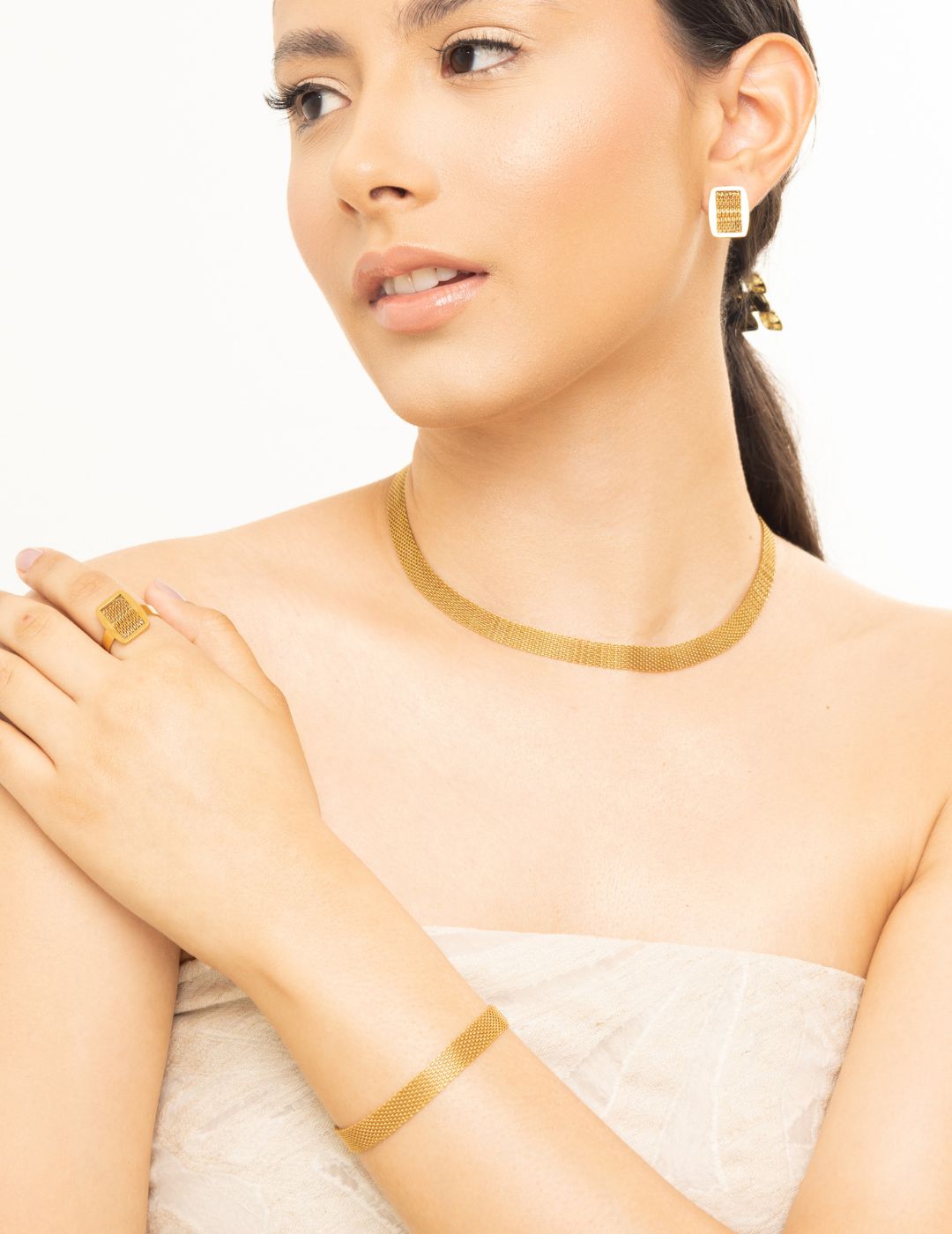 Set aretes + choker + anillo + pulsera