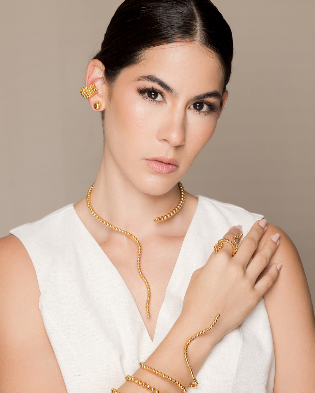 Set culebra choker + brazalete + anillo + topos