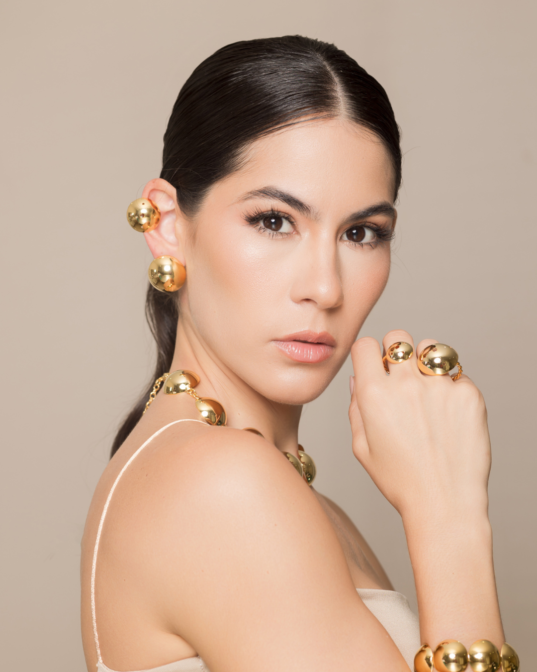 Set debora topos + earcuff + anillo doble